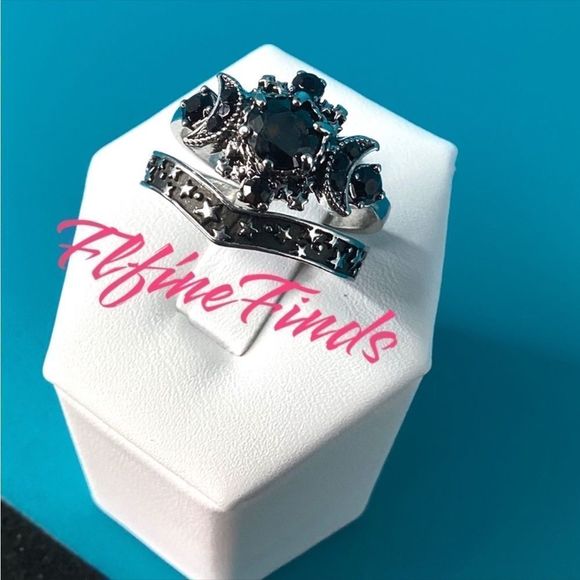 🖤⭐️Celestial Silver black Obsidian 2 piece ring.🖤⭐️ - Picture 7 of 17